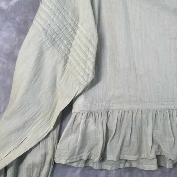 Pastel sage green cotton peasant top XL long blouson sleeves peplum cottage boho - Picture 8 of 9